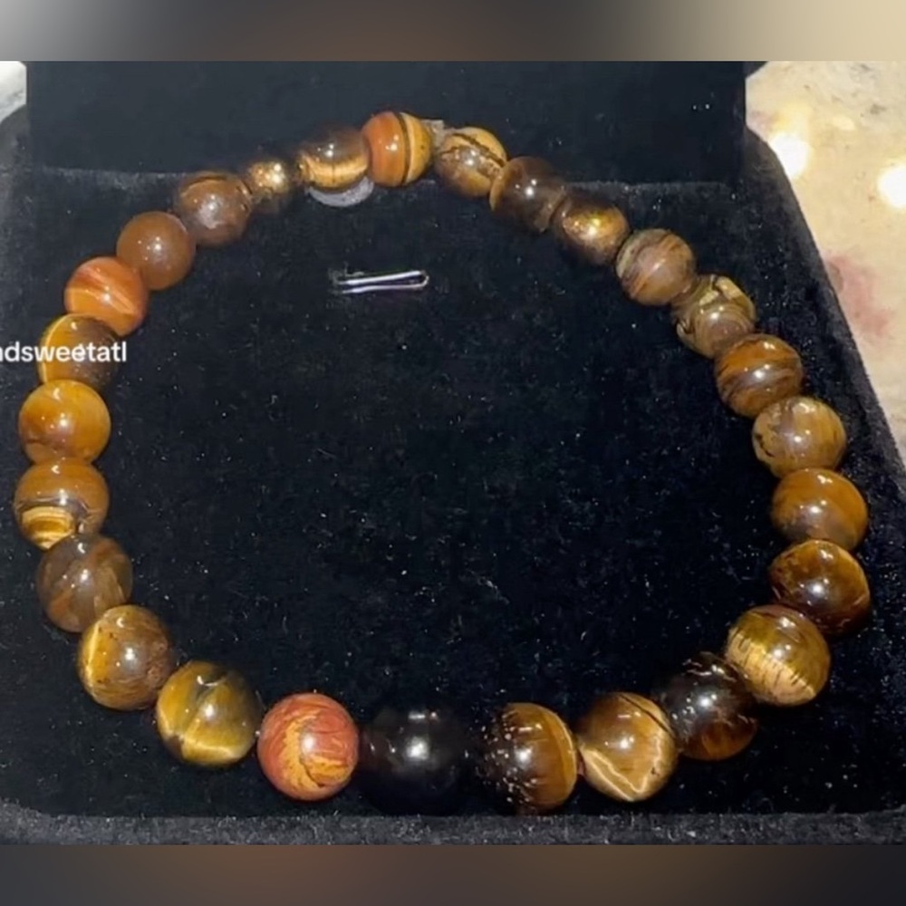 Mens  Custom Designed TigerEye Stone Stretchy Bracelet